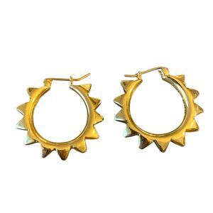 Vtg Tom Binns Spiked Hoop Earrings Gold Plated 1" Punk Rock Avant-Garde Jewelry